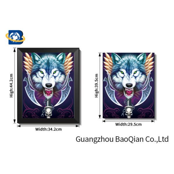 Wall Art Framed Lenticular Poster 3D , Wolf Animal Image Flip Effect PVC / MDP Frame