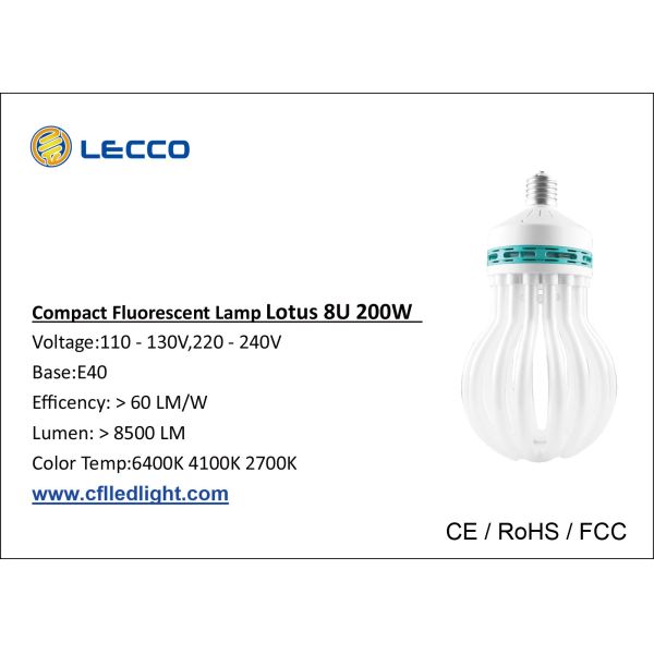 200W T5 Energy Saving Lamp , High Power 8U E40 Cfl Bulb For Warehouse 6400K