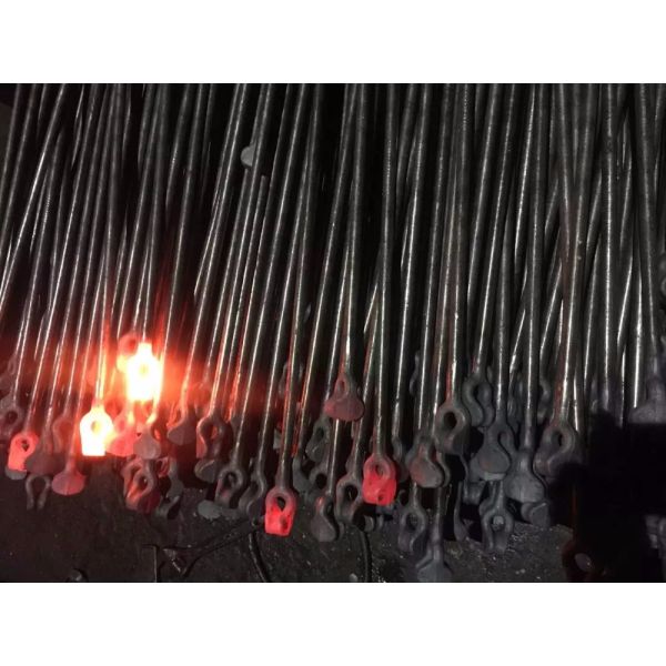 Forged Triple Eye Ground Anchor Rod / Red Painted Thimble Eye Anchor Rod