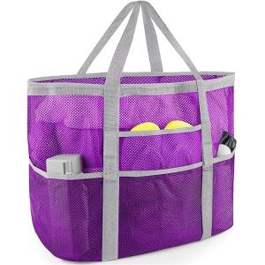 Mesh Beach Bag, Extra Large Beach Bags with 9 Pockets & Zipper Waterproof