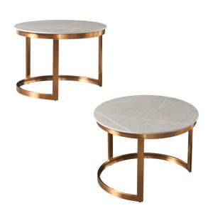 Curve Stainless Steel Center Table , Geometric White Marble Top Side Table