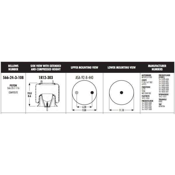 1R12-421 Goodyear Air Spring W013589010 Ridewell 1003589010C