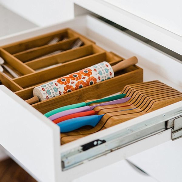 Natural Bamboo 15-Slot In Drawer Knife Block Organizer with Eco-Friendly Construction