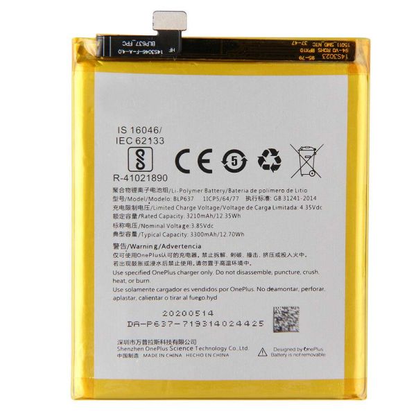BLP637 HTC Cell Phone Batteries 3300mAh Oneplus 5 5T Battery Replacement 3.85V