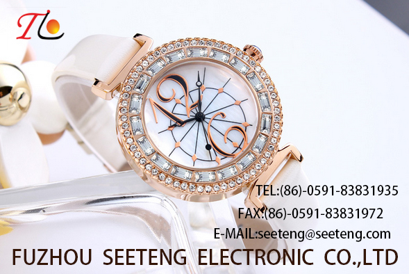 PU leather wrist watch with lots of diamonds ladies' watch