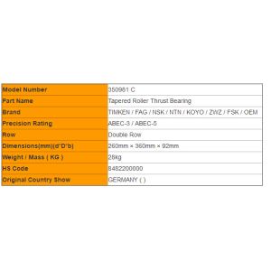 Two-Way 350981 C Tapered Roller Thrust Bearing Brass Cage Double Row
