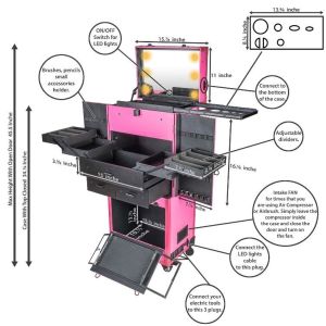 Professional Rolling Studio Makeup Case With Lights Collapsible Compartments