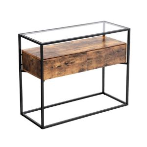Glass Console Table with Drawer, Glass Top Sofa Table, Sofa Table with Drawer,