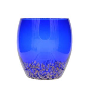 China Solid Cobalt Blue Whisky Tumbler Glass With Golden Stone on sale
