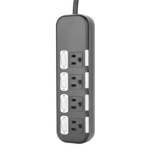 4 outlet Power Socket 1.5m Cord with on/off Switches, Surge Protector
