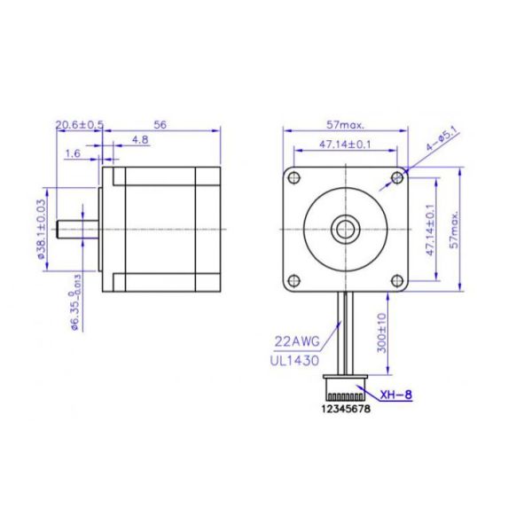 Quality 8 Lead Wires CNC Spindle Motor 0.48NM-3.1NM HJ57HS Stepper Motor 57*57mm wholesale
