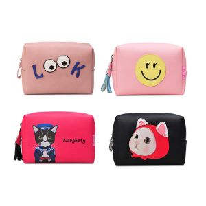 Cartoon Pattern Promotional Toiletry Bag Leather Material With Custom Design