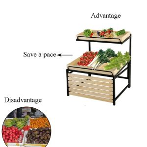 Wooden Racks Gondola Display Shelf For Fruits And Vegetables Single Sided