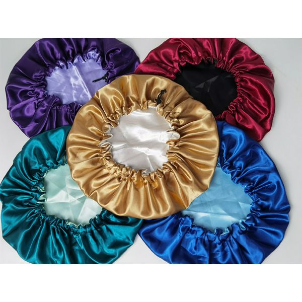 Quality OEM ODM 49cm Satin Hair Bonnet For Sleeping Plain Dyed Colored wholesale