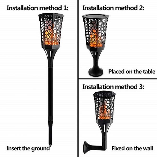 3 Mode Dancing Flame Solar Flickering Torch Wireless Outdoor 45LM