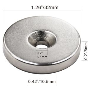 Kellin Neodymium Magnet Disc with Countersunk 1.26" D x 0.2" T Magnetic Tool