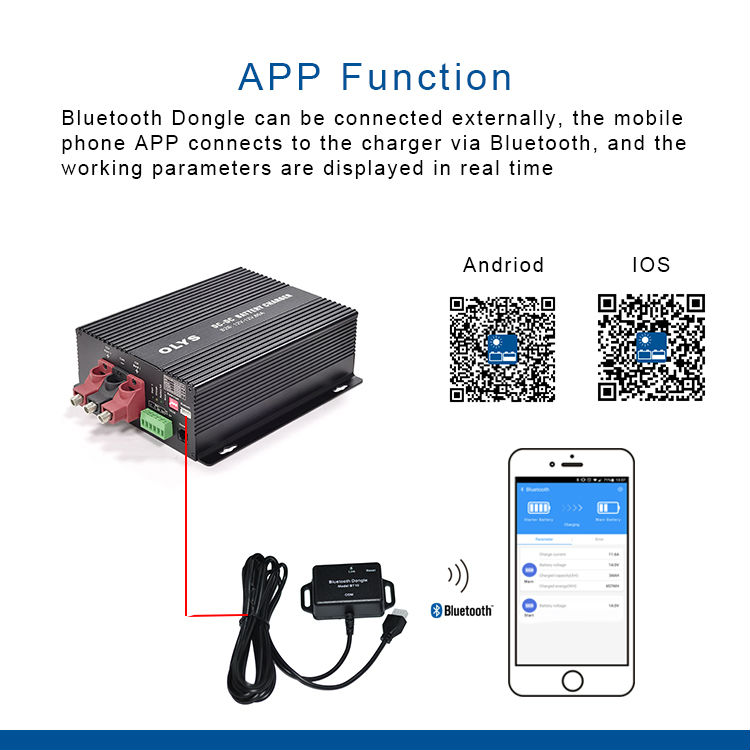 All automatic DC DC Battery Charger 12V bluetooth dongle for intervention vehicles