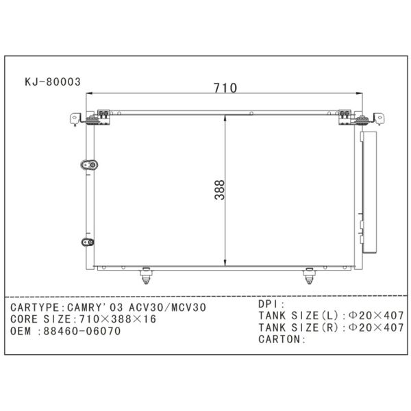 Car Toyota AC Condenser , 03 ACV30 / MCV30 camry condenser OEM 88460-06070