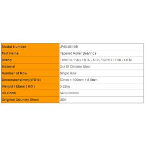 Flanged JP6049/10B Tapered Roller Bearings Single Row TSF Type