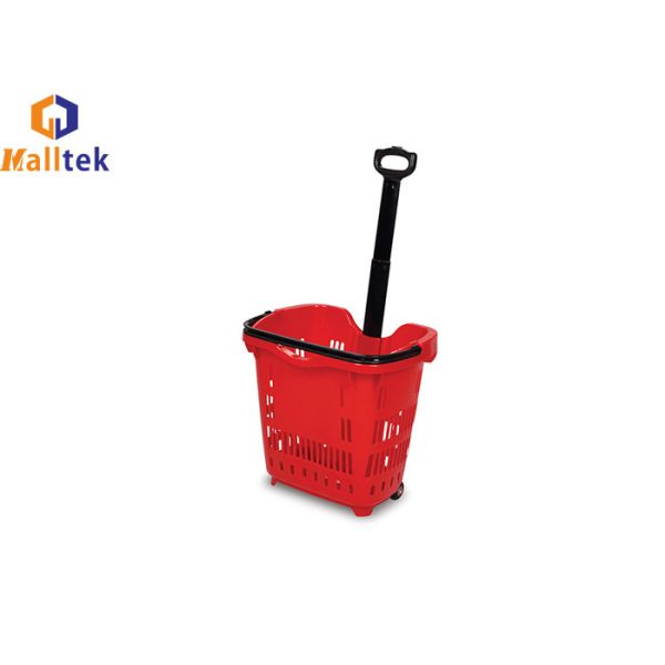 Quality Telescopic Handle Plastic Rolling Basket With Two Wheels wholesale