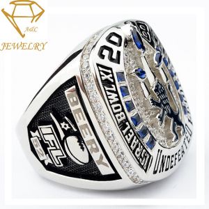 Embossed Custom Championship Ring Silver Gold Plating With CZ Stones