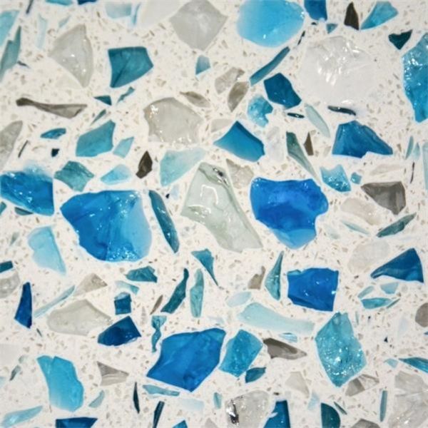 Home Blue And White Glass Surface Quartz With Grinded Blue Shades