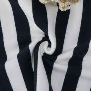Striped Cotton Interlock Knit Fabric Combed Breathable Stretch Texture