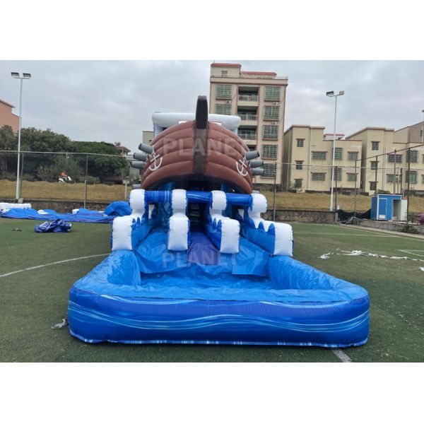 Quality PirateShip Theme CMYK Inflatable Water Slide With Pool wholesale