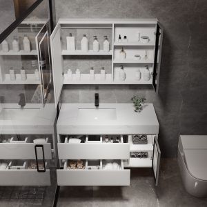 Multi Layer Floating Wall Mounted Vanity Unit White Rectangle Shape