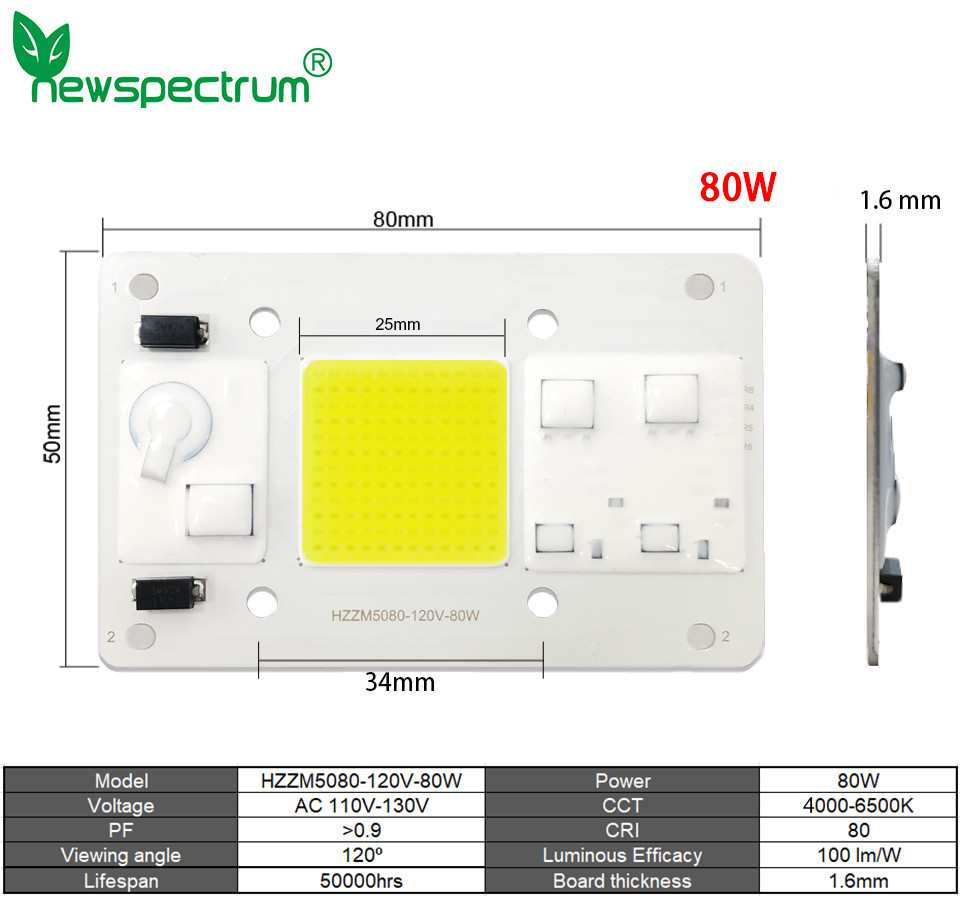 110V Solderless High Power Cob Led 80W High Luminous Efficiency