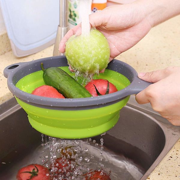 Washable Pasta Silicone Collapsible Colander Strainer Silicone Kitchen Utensil Space-Saver Folding Strainer Colander