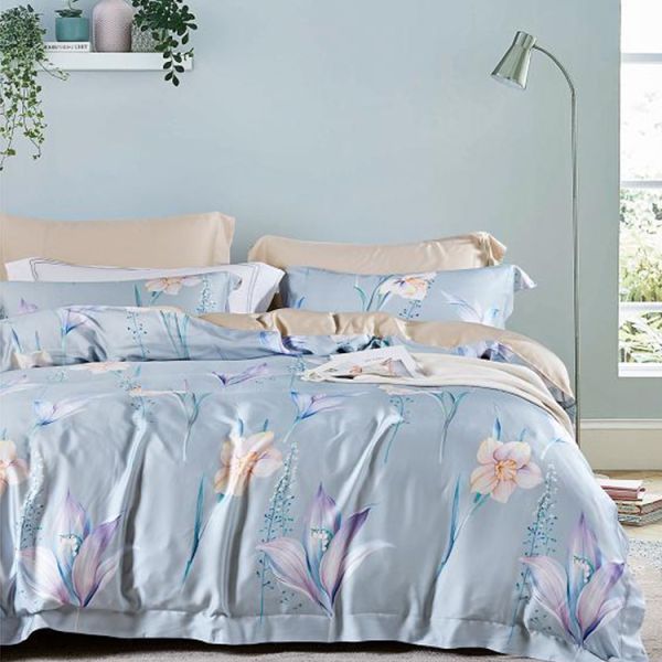 100% Tencel Luxury Silky Soft Bedding Set 300TC Printed Fabric Quilt Cover Pillowcase Sets