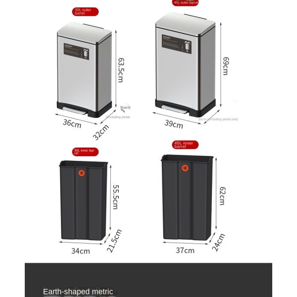 20 Liters 30 Liters 45 Liters Custom Kitchen Large Household Deodorant Commercial Stainless Steel Trash Can with Lid