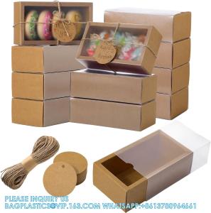 China Rectangle Kraft Paper Drawer Boxes With Window Homemade Soap Boxes Kraft Box With Tags Jute String For Jewelry on sale