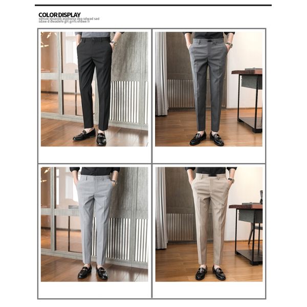 Slim Fit Office Trousers in Black Perfect for Formal Business Attire Zipper Fly Closure