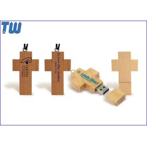 Personal Key Chain Cross 64GB USB Disk Stick Natural Maple Wood