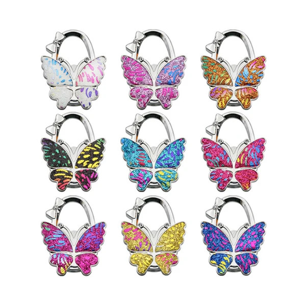 Quality Personalise Bag Hanger Colorful Butterfly Table Hook Custom Logo Portable Purse Hook wholesale