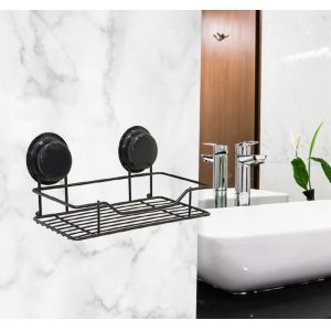 Black WGO Storage Bath Caddy Shelf Suction / Glue Fix Rust Free