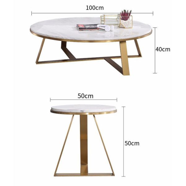 100x100cm Luxury Center Tables Metal Base Marble Top Low Tea Round