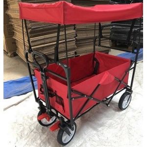Red Collapsible Wagon Cart Collapsible Carts With Wheels Cover Push Handle