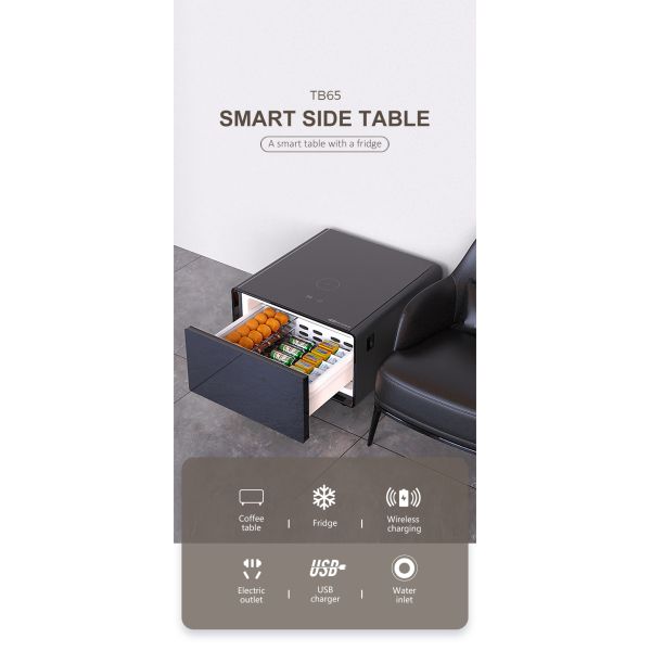 Modern Smart Coffee Table with Tempered Glass Top and Wine Cooler Gross Weight 33.5KGS