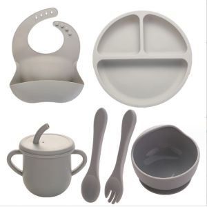 None Design Style Silicone Feeding Set Full Dinner Plate Bowl Cup Spoon Fork