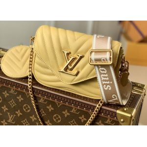 China 19cm Womens Yellow Leather Multi Pochette Crossbody Bag With Coin Purse on sale