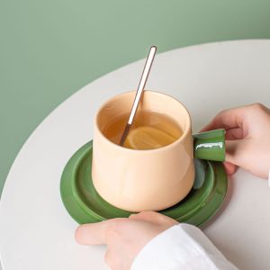 Porcelain Morandi Color Ceramic Tea Cup Set With Spoon Modern Design Style And