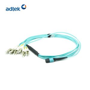 MTP to LC Multimode 50/125um Duplex Cable Aqua Fiber Optic Patch Cord OEM / ODM