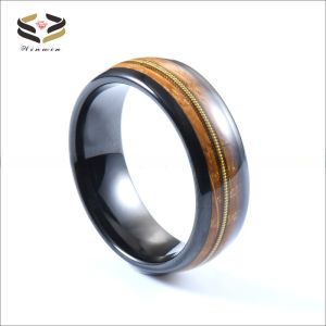 Custom 8mm Black Tungsten Carbide Ring with Polished Finish and Whiskey Barrel