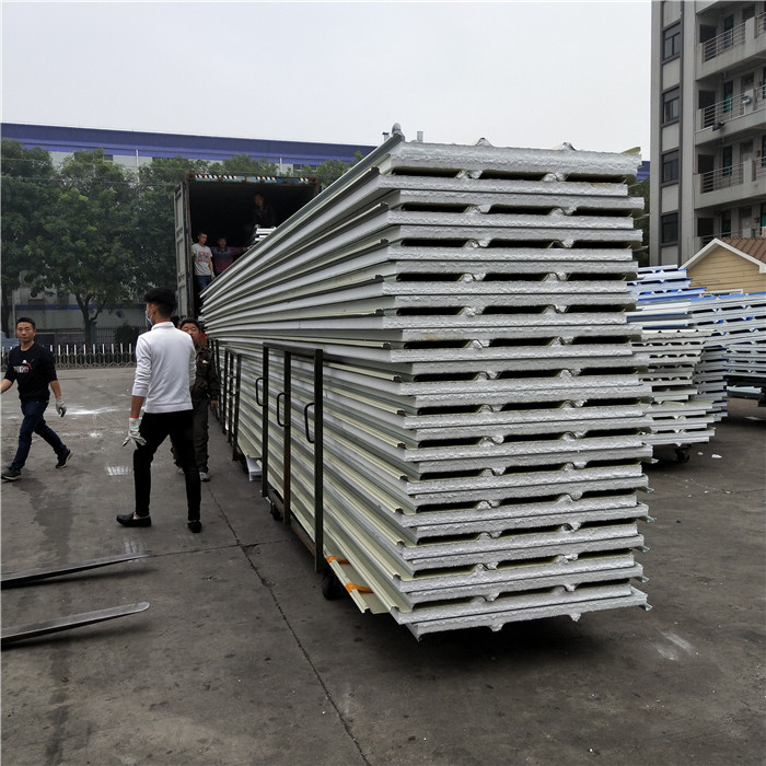 China light weight 50mm new design 0.526mm ivory white steel sheet eps roof sandwich panels on sale