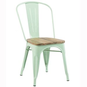 White Cafe Tolix Dining Chair Stackable Metal Restaurant Chairs With Wooden Seat