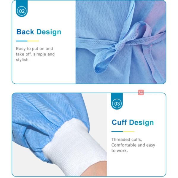 Sterile SMS Disposable Hospital Gowns With Rib Cuff
