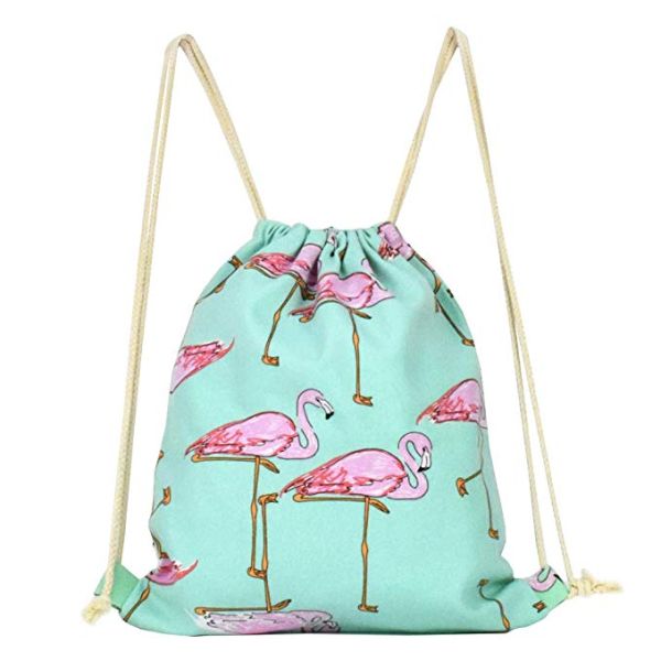 Canvas Flamingo Woven String Bag Non Toxic Solid Color Image Carrier Ecological